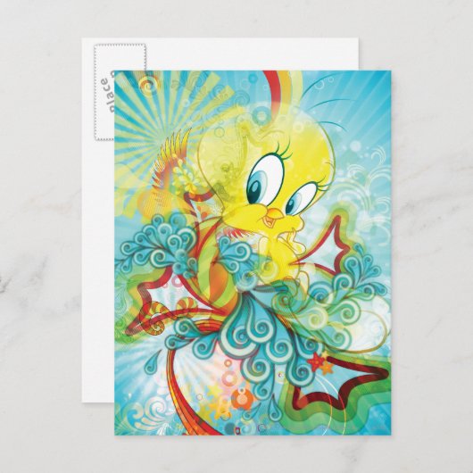 TWEETY™ in blauwe golf Briefkaart (Voorkant / Achterkant)