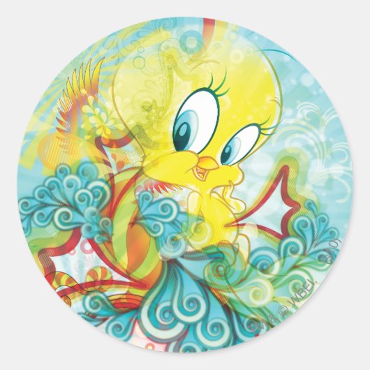 TWEETY™ in blauwe golf Ronde Sticker (Voorkant)