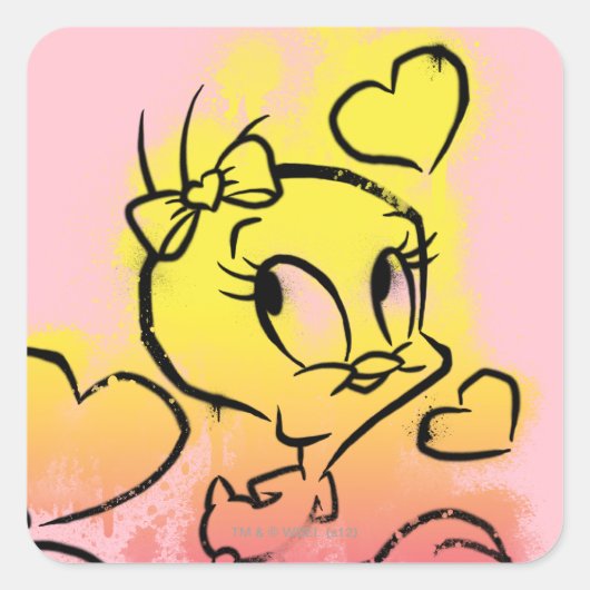 TWEETY™ Met Hartjes Vierkante Sticker (Voorkant)