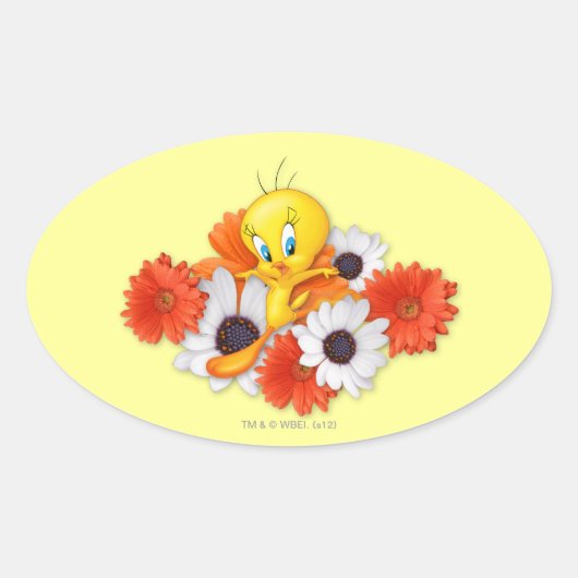 TWEETY™ met madeliefjes Ovale Sticker (Voorkant)