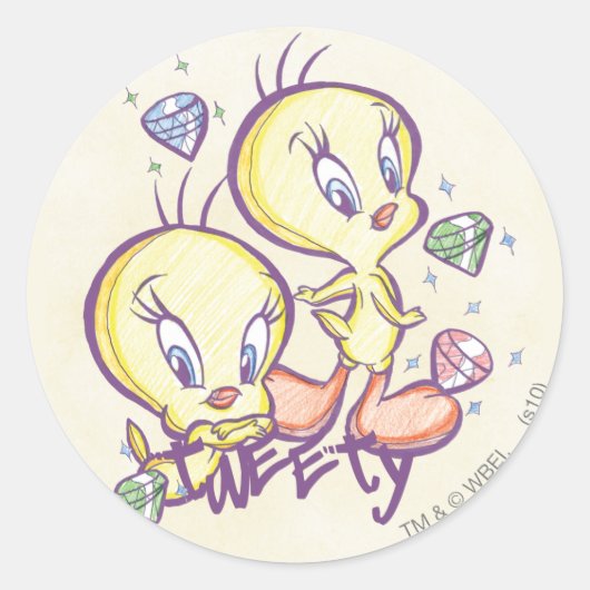 TWEETY™ met Pareltjes Ronde Sticker (Voorkant)
