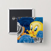 Tweety Met Rozen Vierkante Button 5,1 Cm (Voorkant /achterkant)