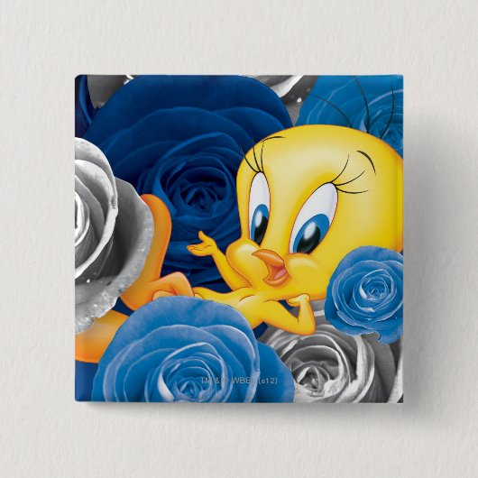 Tweety Met Rozen Vierkante Button 5,1 Cm (Voorkant)