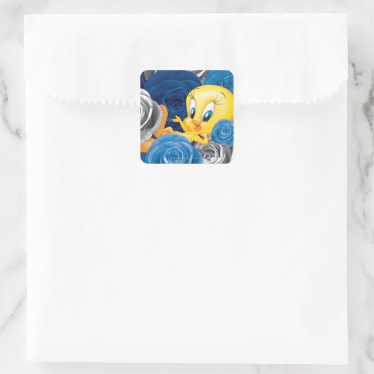 TWEETY™ met Rozen Vierkante Sticker (Tas)