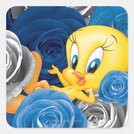 TWEETY™ met Rozen Vierkante Sticker (Voorkant)