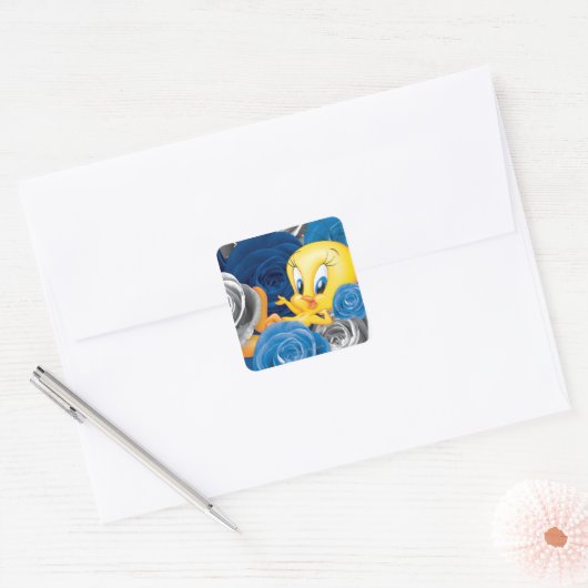 TWEETY™ met Rozen Vierkante Sticker (Envelop)