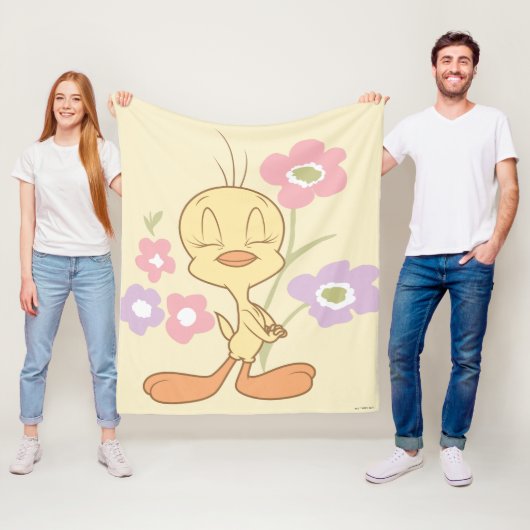 Tweety Pink Purple Flowers Fleece Deken (In situ)