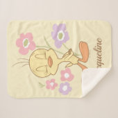 Tweety Pink Purple Flowers Sherpa Deken (Voorkant (horizontaal))