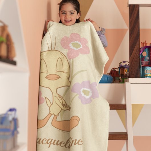 Tweety Pink Purple Flowers Sherpa Deken