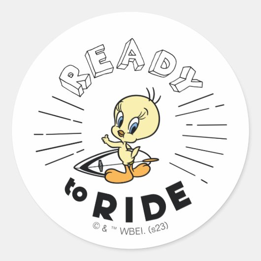 TWEETY™ Surfboard - klaar voor gebruik Ronde Sticker (Voorkant)