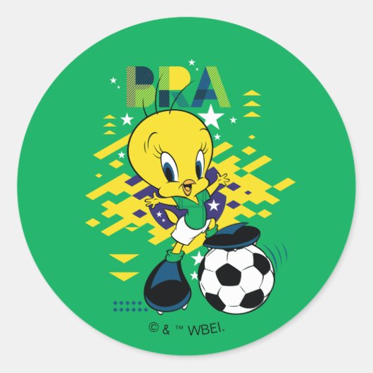 TWEETY™ Team Brazil Soccer Graphic Ronde Sticker (Voorkant)
