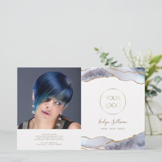 Tweevoudig brochure grijs blauw agaat (Staand voorkant)