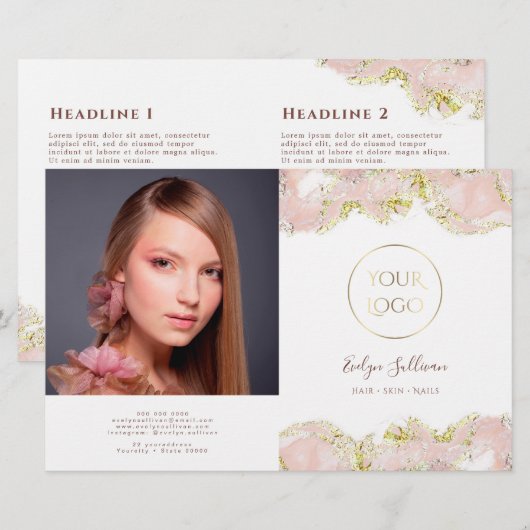 Tweevoudige brochure voor roze marmerontwerp (Voorkant / Achterkant)