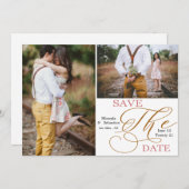 Tweevoudige foto-minimalistische typografie save the date (Voorkant / Achterkant)