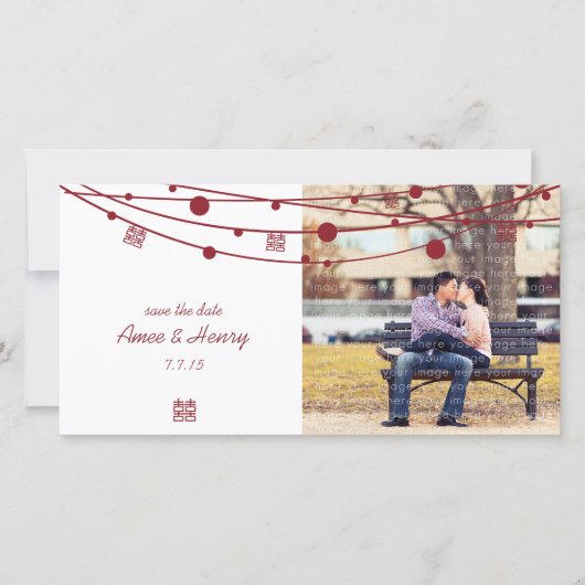 Tweevoudige Geluks Lantaarns Trouwen Bewaar de Dat Save The Date (Voorkant)