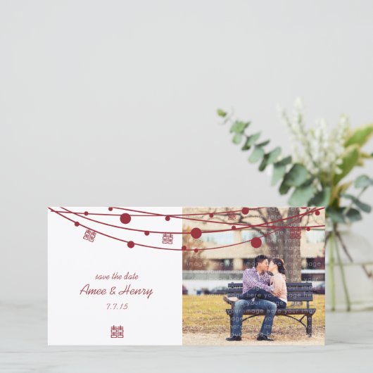 Tweevoudige Geluks Lantaarns Trouwen Bewaar de Dat Save The Date (Staand voorkant)