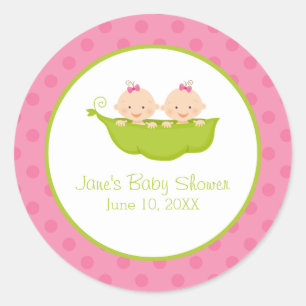 Tweevoudige meisjes Baby shower, Twee erwten in ee Ronde Sticker