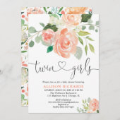 Tweevoudige meisjes baby shower waterverf kaart (Voorkant / Achterkant)