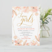 Tweevoudige meisjes Blush roze gouden baby shower Kaart (Staand voorkant)