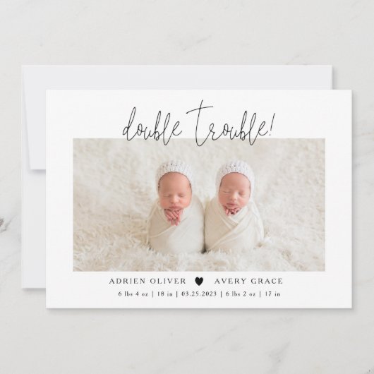 Tweevoudige Trouble Twins Photo Birth Aankondiging (Voorkant)