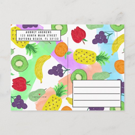 Tweevoudige vruchtendraf kleurig gekleurd fruit 2e uitnodiging briefkaart (Achterkant)