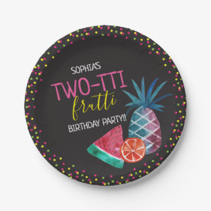 Tweevoudige Waterverf Frutti 2e verjaardag Papieren Bordje