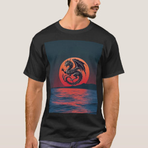 Tweewielige Draak die boven de Zonsondergang Oceaa T-shirt