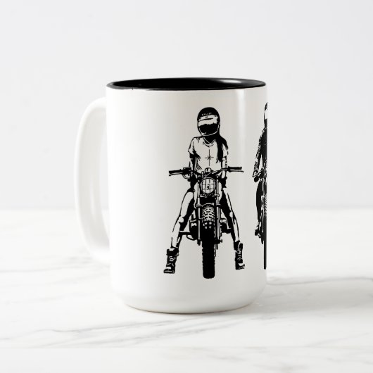 Tweewielige zwarte en Witte fietsen Tweekleurige Koffiemok (Voorkant links)