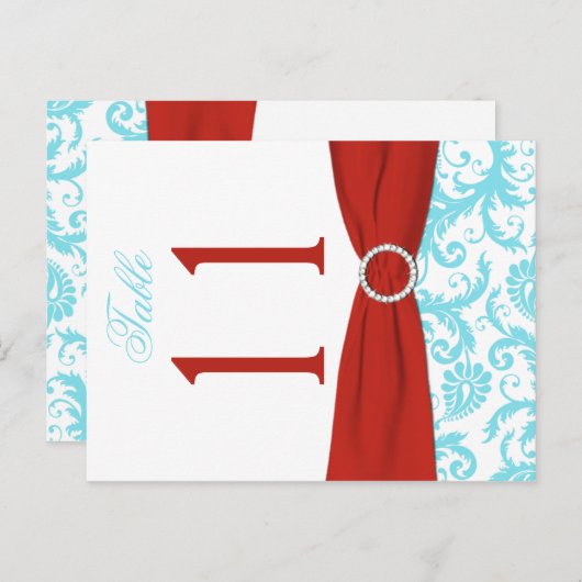 Tweezijdig Aqua, Rood, Wit Damasktafel nummer Briefkaart (Voorkant / Achterkant)