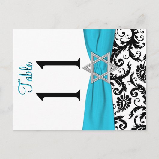 Tweezijdig Aqua, zwart, wit Damask-tabelnummer Briefkaart (Voorkant)