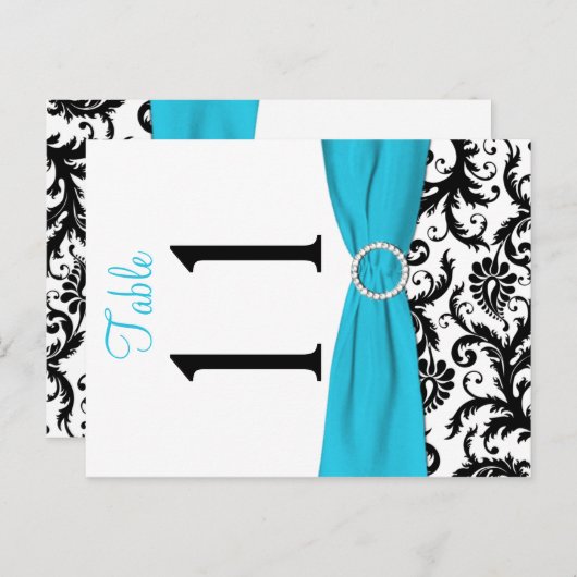 Tweezijdig Aqua, zwart, wit Damask tafelnummer (Voorkant / Achterkant)