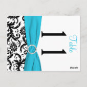 Tweezijdig Aqua, zwart, wit Damask tafelnummer (Achterkant)