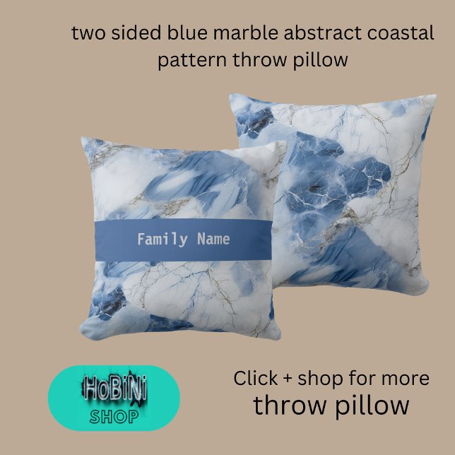 Tweezijdig blauw marmer abstract kustpatroon kussen (two sided blue marble abstract coastal pattern throw pillow)