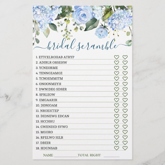 TWEEZIJDIG Blue Hydrangea Bruiloftsspel (Voorkant)