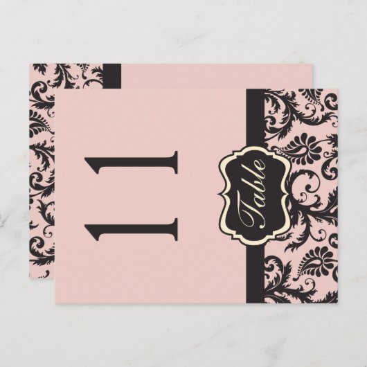 Tweezijdig Blush Roze en Grijs Damast Tafelnummer (Voorkant / Achterkant)