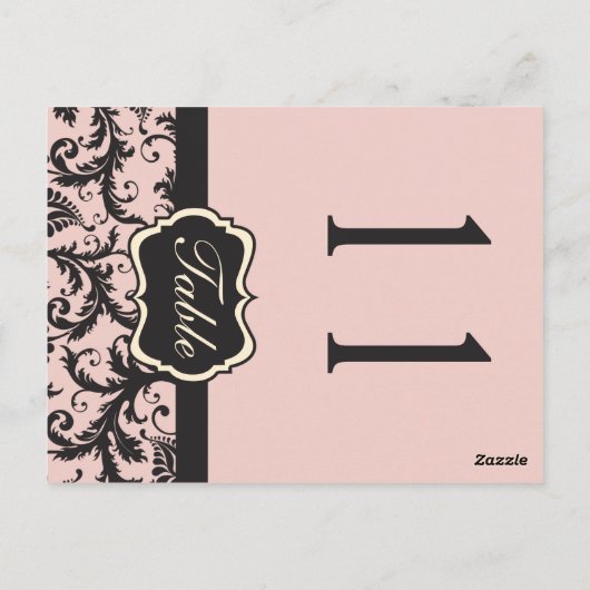 Tweezijdig Blush Roze en Grijs Damast Tafelnummer (Achterkant)