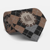 Tweezijdig bruin, grijs en zwart Argyle Monogram Stropdas (Opgerold)