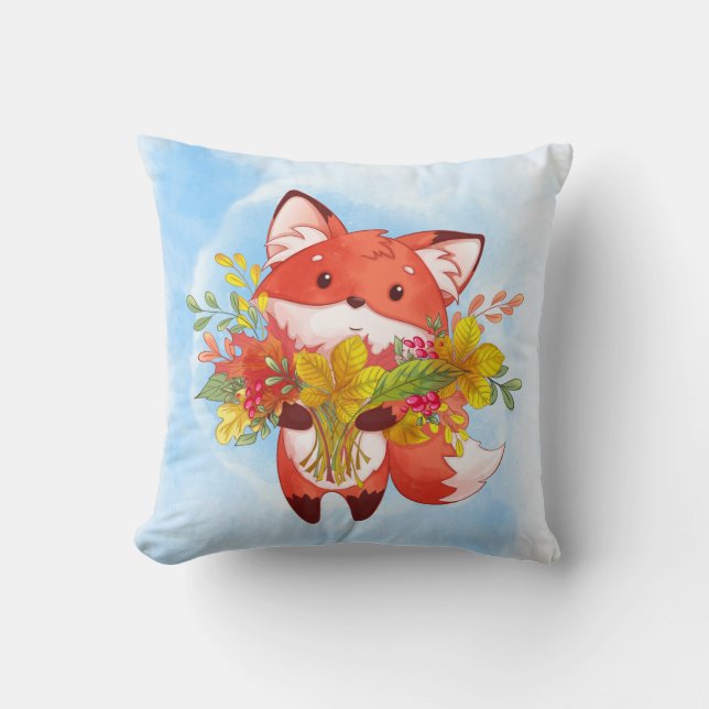 Tweezijdig Cute Red Fox met valleien, paraplu Kussen (Voorkant)