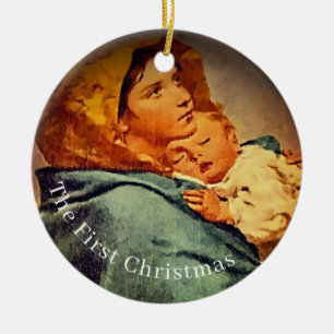 Tweezijdig eerste kerstfotoornament keramisch ornament