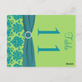 Tweezijdig groen en turquoise Damast Tafelnummer (Achterkant)