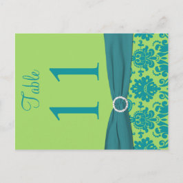 Tweezijdig groen en turquoise Damast Tafelnummer