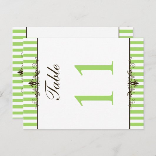 Tweezijdig groen en wit gestreepte tafelnummer (Voorkant / Achterkant)