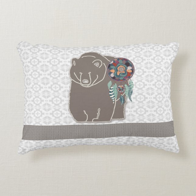 Tweezijdig ingebouwd Amerikaans geïnspireerd Beer Decoratief Kussen (Voorkant)