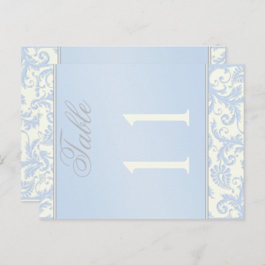 Tweezijdig Ivoor en Blauw Damast Tafelnummer (Voorkant / Achterkant)