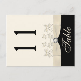 Tweezijdig Ivoor en Zwart Bloemen Tafelnummer