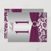 Tweezijdig Plum en Silver Damask-tabelnummer Briefkaart (Voorkant / Achterkant)