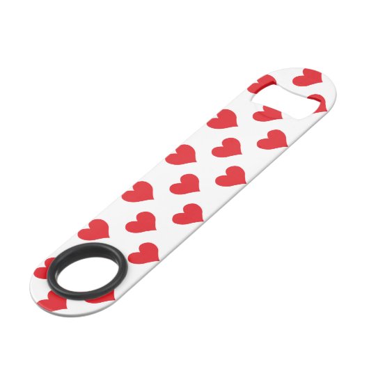 Tweezijdig rood en wit hartpatroon speed flessenopener (Achterkant Gekanteld)