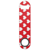 Tweezijdig rood en wit hartpatroon speed flessenopener (Voorkant)