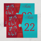 Tweezijdig rood, turquoise bloemtafel nummer Kaart (Voorkant / Achterkant)