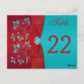 Tweezijdig rood, turquoise bloemtafel nummer Kaart (Achterkant)